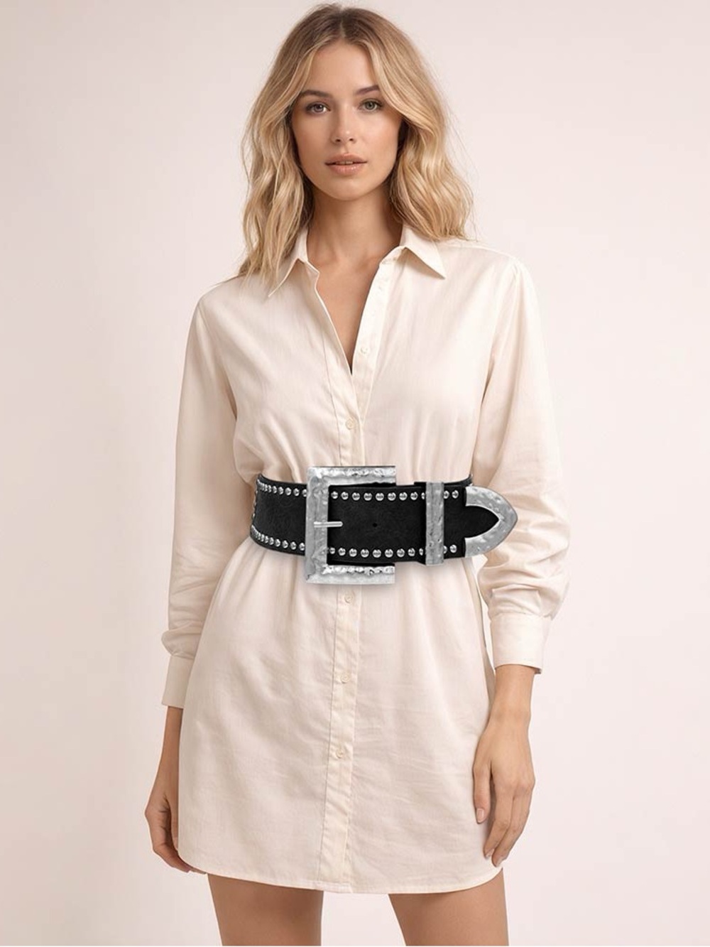 Black Wide Western Studded Belt with Gold Buckle